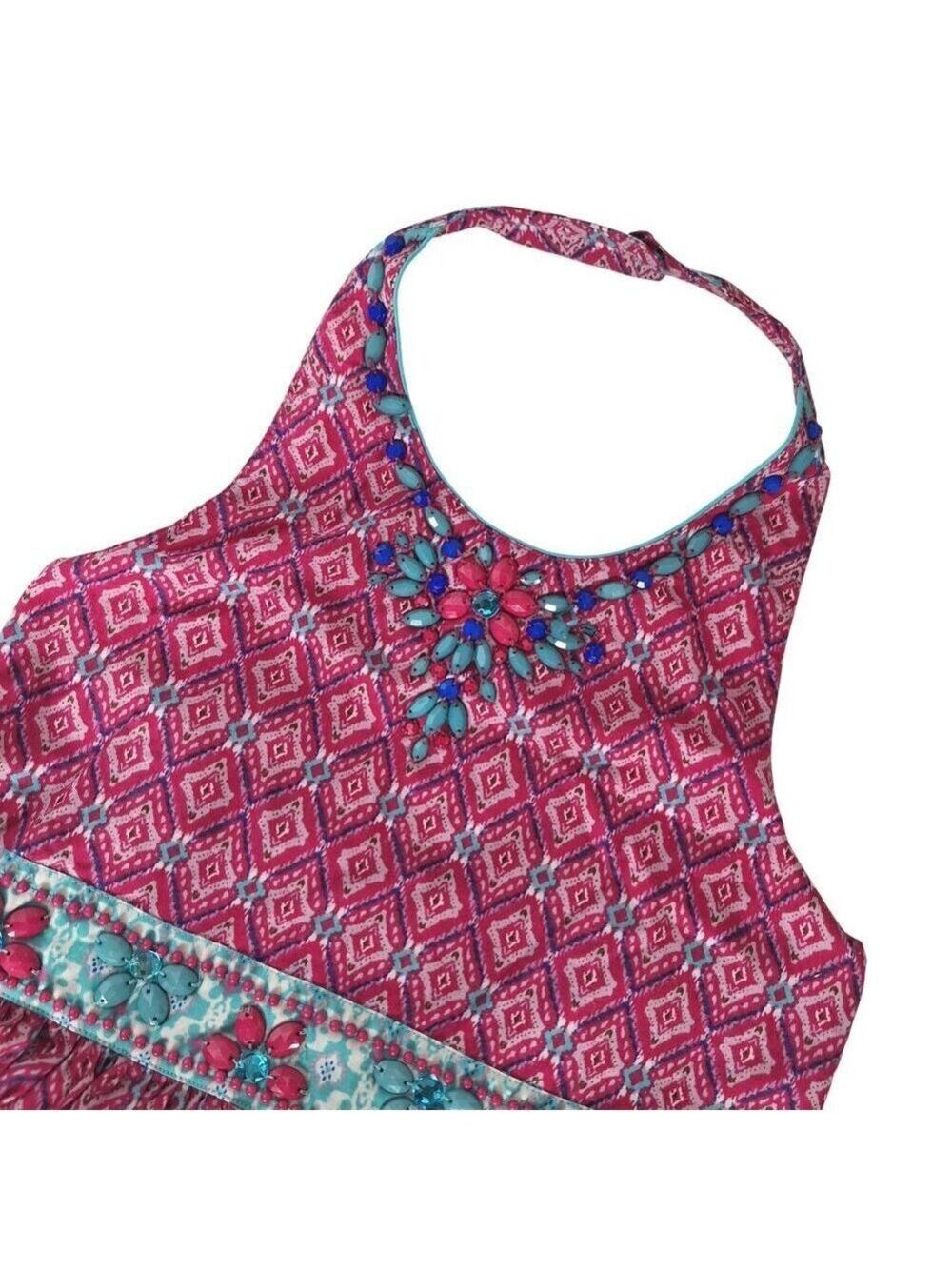 Monsoon Pink Blue Ombre Ikat Halter Dress Medium